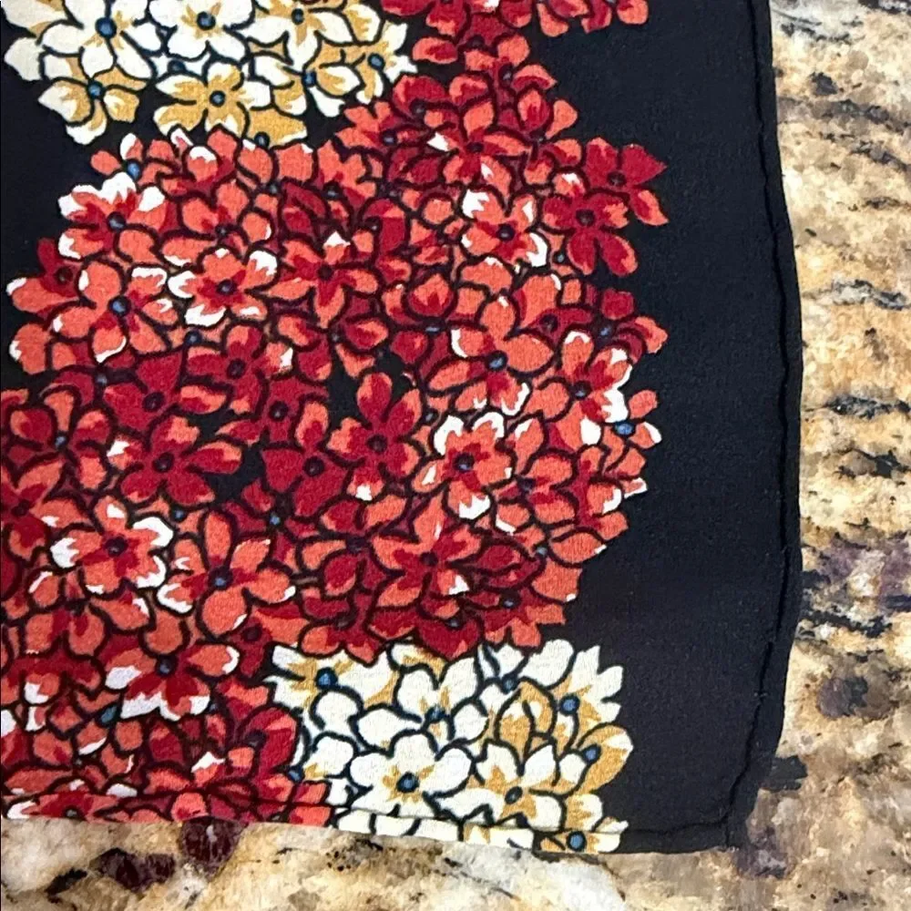 Vera Floral Paisley Hand Rolled Silk Feel Oblong Scarf Black 11 x 52